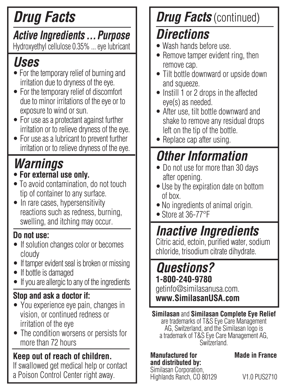 Drug Facts Complete Eye Relief Drug Facts Complete Eye Relief
