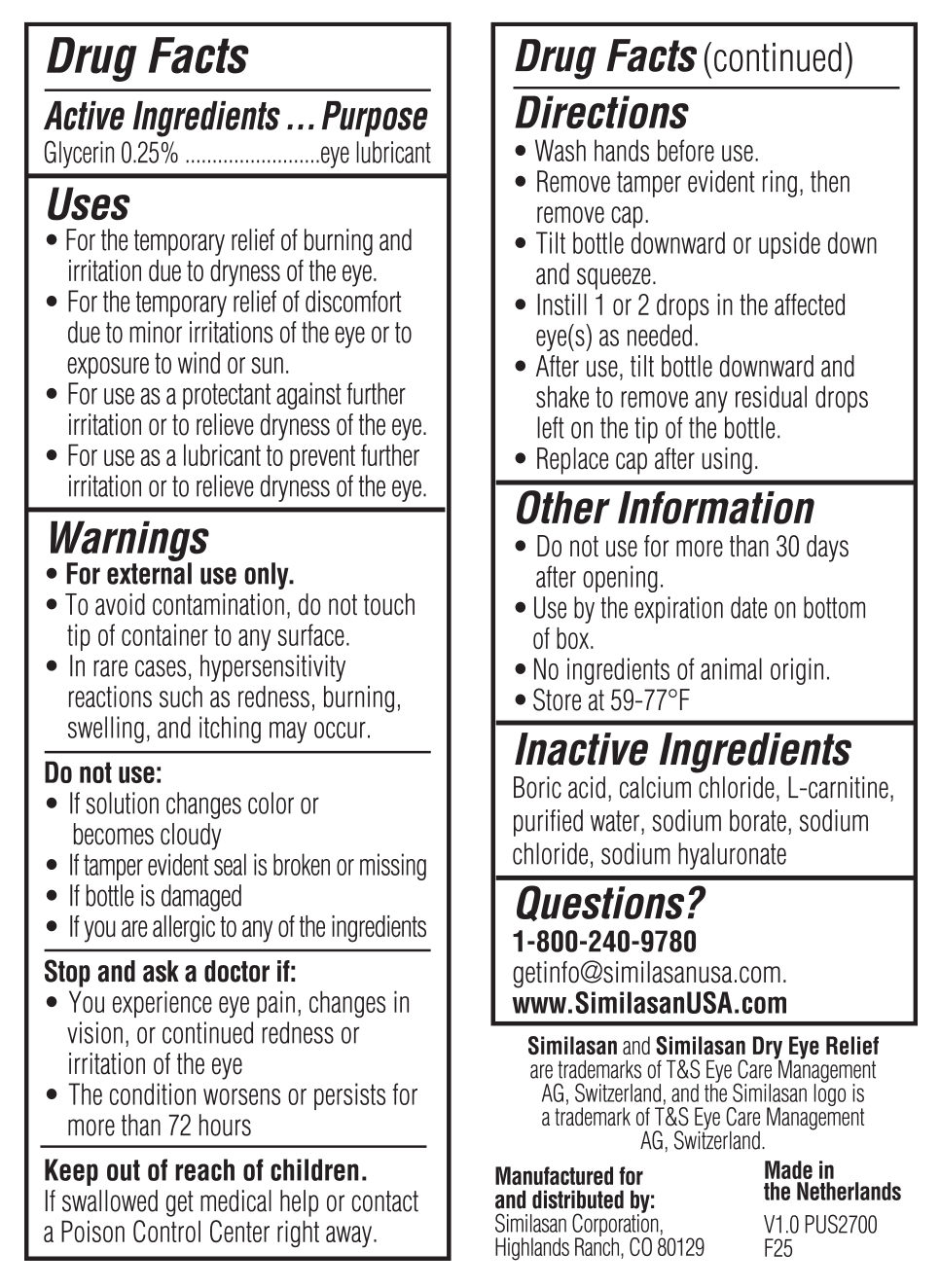 Drug Facts Dry Eye Relief