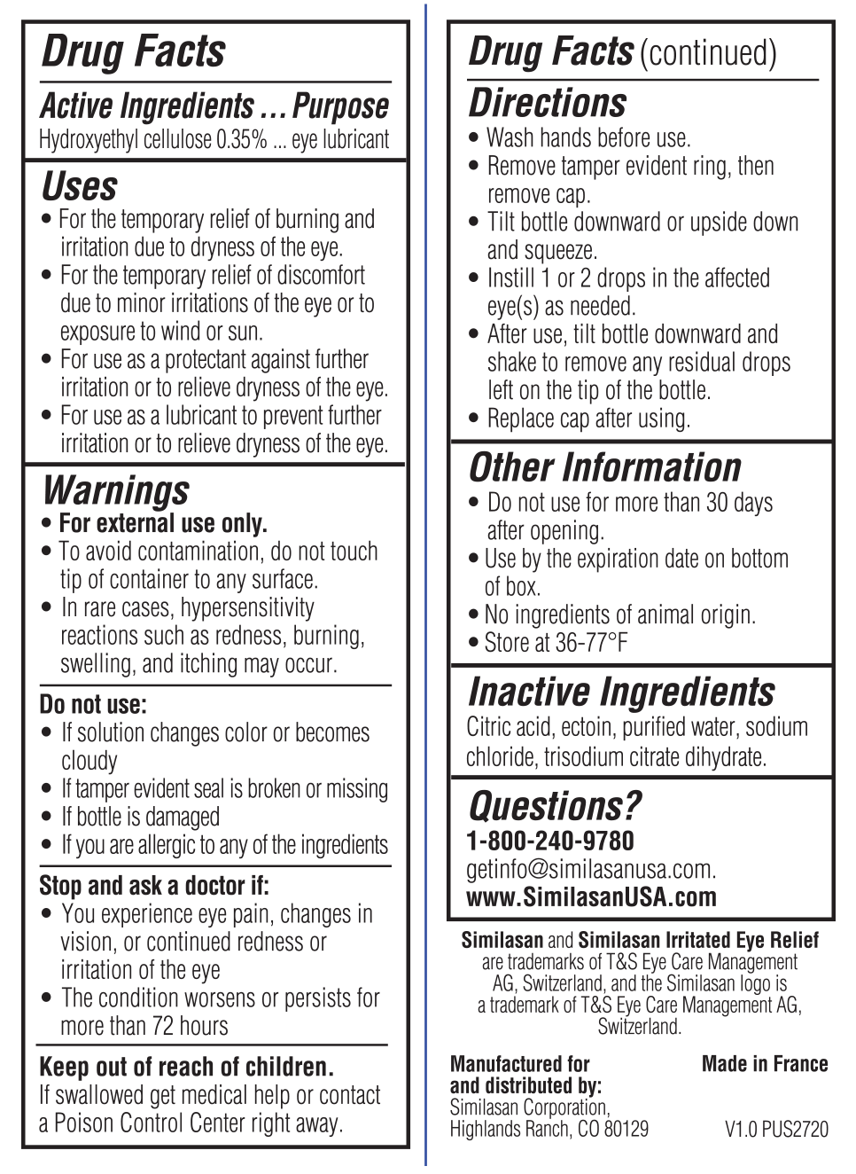 Drug Facts Irritated Eye Relief